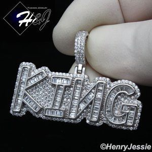 925 STERLING SILVER ICY 3D KING LETTER PENDANT*324